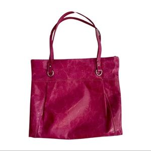 Fuchsia Leather Tote Bag - Women's Shoulder Bag